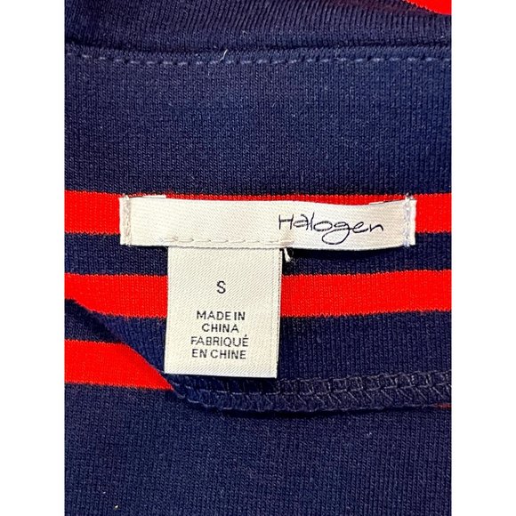 Halogen Women Striped Sweater Dress Stretch Side Slit Cowl Neck Blue Red Size S - Picture 9 of 11